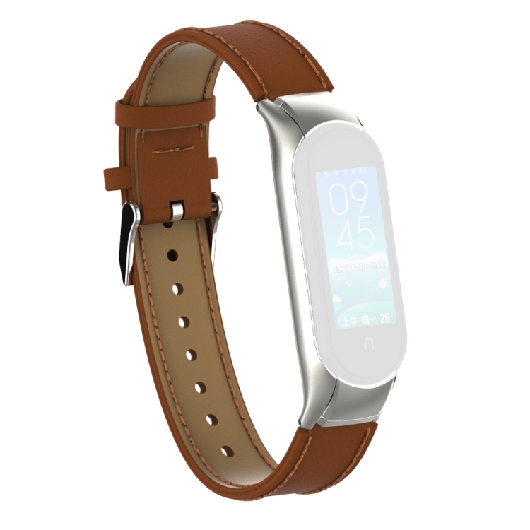 

For Xiaomi Mi Band 5 Sewing Thread Microfiber Solid Color Double Spring Strap(Brown)