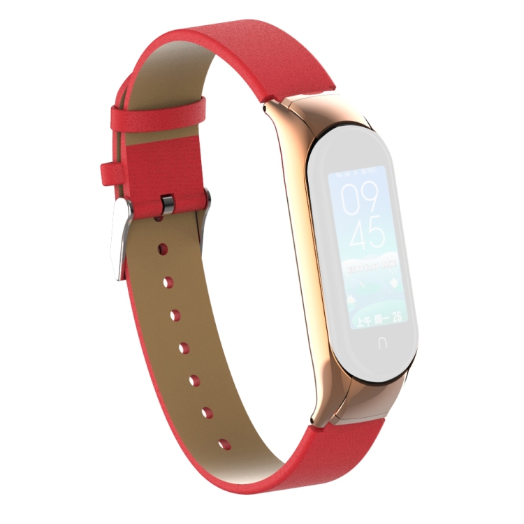 

For Xiaomi Mi Band 5 PU Leather Double Spring Strap(China Red)