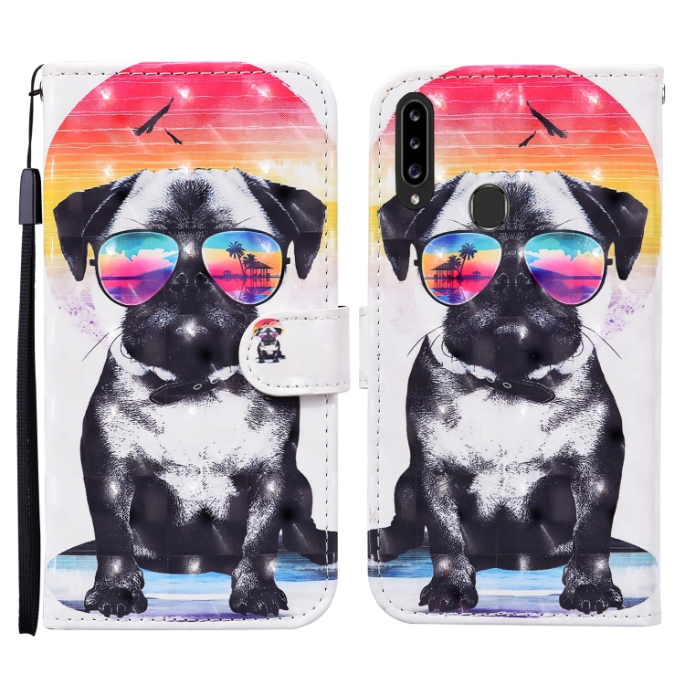 

For Samsung Galaxy A20s Colored Drawing Pattern Horizontal Flip Leather Case with Holder & Card Slots & Wallet(Glasses Dog)