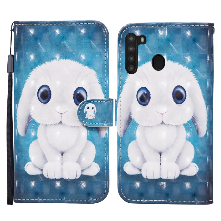 

For Samsung Galaxy A21 Colored Drawing Pattern Horizontal Flip Leather Case with Holder & Card Slots & Wallet(Rabbit)