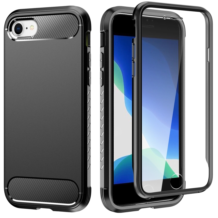 

For iPhone SE 2020 / 8 / 7 Shockproof TPU Frame + Solid Color PC Back Case + Front PET Screen Film(Black)