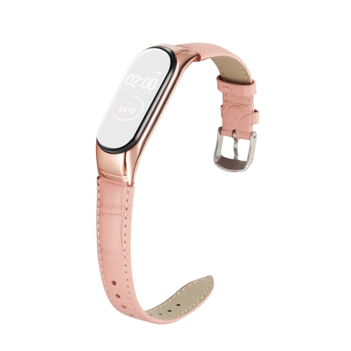 

For Xiaomi Mi Band 5 Crocodile Textured Double Spring Leather Strap(Pink)