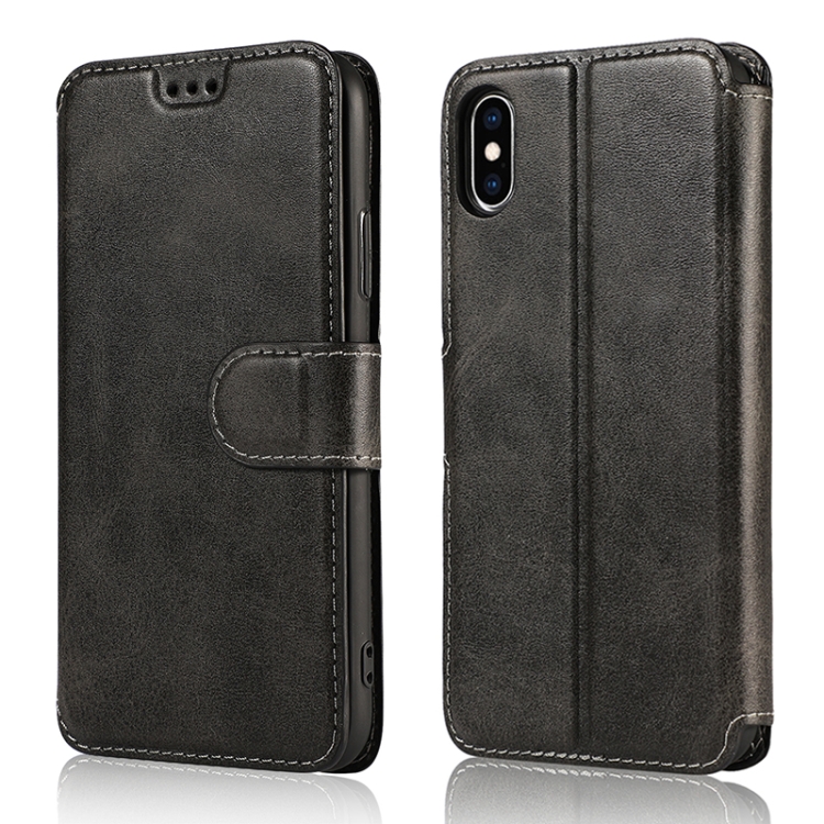 

For iPhone X / XS Calf Texture Magnetic Buckle Horizontal Flip Leather Case with Holder & Card Slots & Wallet & Photo Frame(Black)