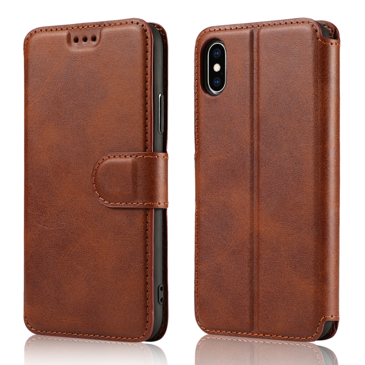 

For iPhone XS Max Calf Texture Magnetic Buckle Horizontal Flip Leather Case with Holder & Card Slots & Wallet & Photo Frame(Brown)