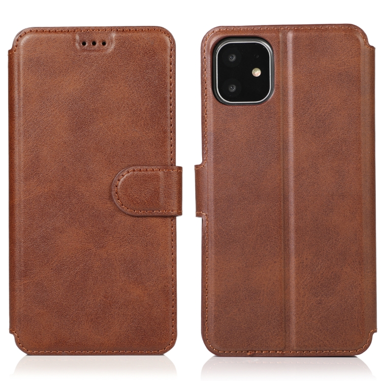 

For iPhone 12 / 12 Pro Calf Texture Magnetic Buckle Horizontal Flip Leather Case with Holder & Card Slots & Wallet & Photo Frame(Brown)