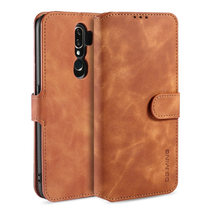 

For OPPO A5 (2020) / A9 (2020) DG.MING Retro Oil Side Horizontal Flip Leather Case with Holder & Card Solt & Wallet(Brown)
