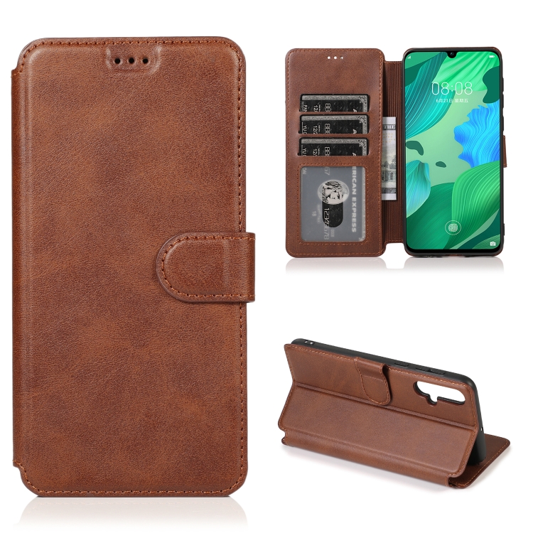 

For Huawei Nova 5 Calf Texture Magnetic Buckle Horizontal Flip Leather Case with Holder & Card Slots & Wallet & Photo Frame(Coffee)