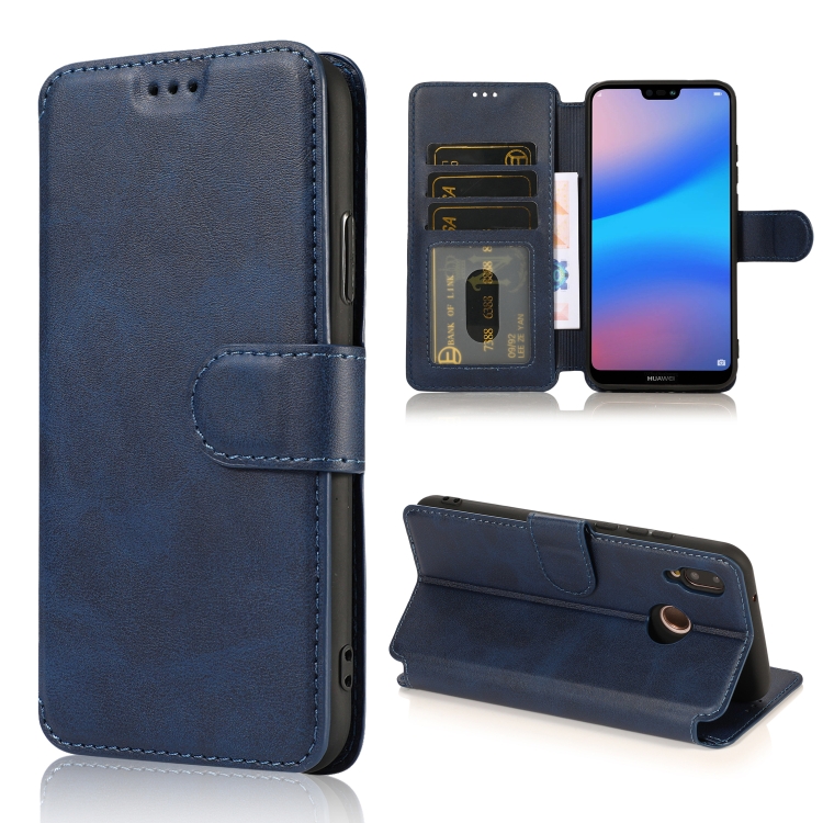 

For Huawei P20 Lite Calf Texture Magnetic Buckle Horizontal Flip Leather Case with Holder & Card Slots & Wallet & Photo Frame(Blue)