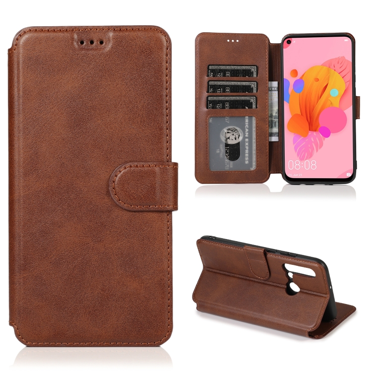 

For Huawei P20 Lite 2019 Calf Texture Magnetic Buckle Horizontal Flip Leather Case with Holder & Card Slots & Wallet & Photo Frame(Coffee)
