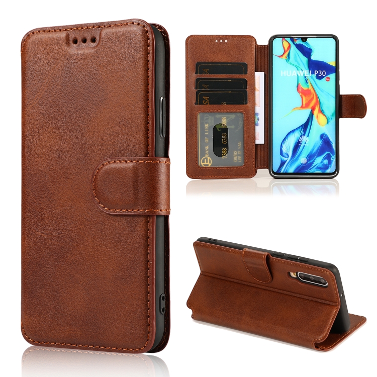 

For Huawei P30 Calf Texture Magnetic Buckle Horizontal Flip Leather Case with Holder & Card Slots & Wallet & Photo Frame(Coffee)