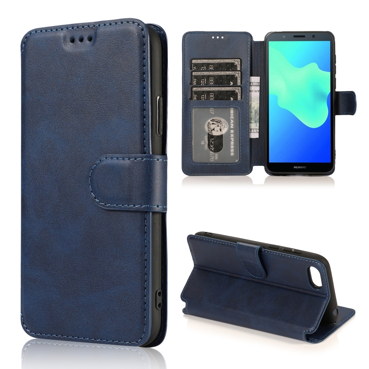 

For Huawei Y5 2018 Calf Texture Magnetic Buckle Horizontal Flip Leather Case with Holder & Card Slots & Wallet & Photo Frame(Blue)