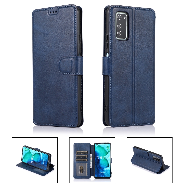 

For Huawei Honor V30 Calf Texture Magnetic Buckle Horizontal Flip Leather Case with Holder & Card Slots & Wallet & Photo Frame(Blue)