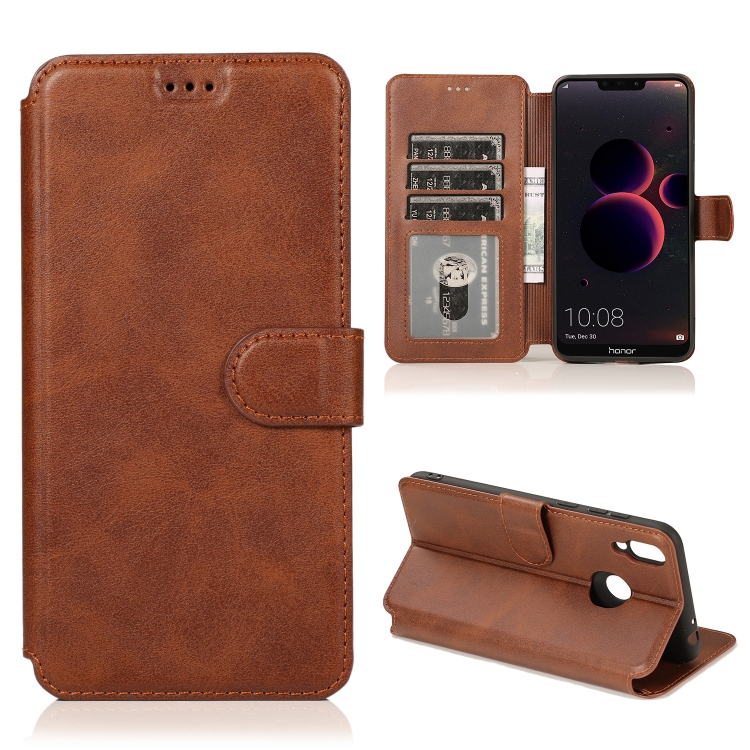 

For Huawei Honor 8C Calf Texture Magnetic Buckle Horizontal Flip Leather Case with Holder & Card Slots & Wallet & Photo Frame(Coffee)