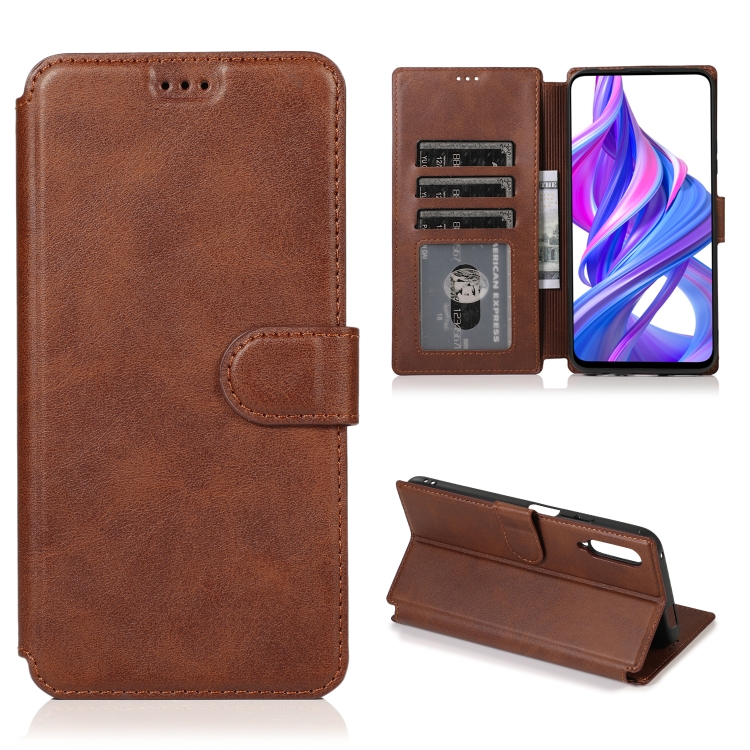 

For Huawei Honor 9X Calf Texture Magnetic Buckle Horizontal Flip Leather Case with Holder & Card Slots & Wallet & Photo Frame(Coffee)