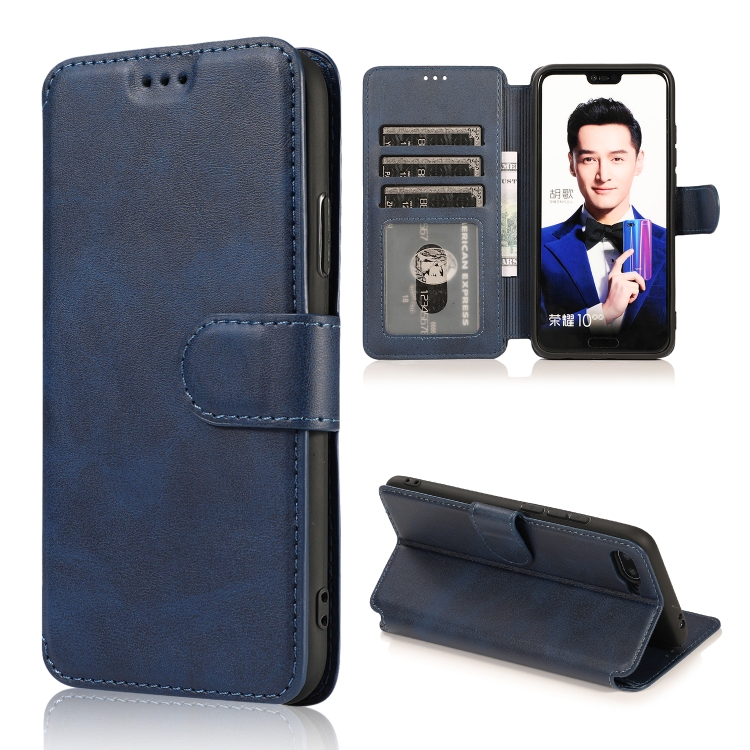 

For Huawei Honor 10 Calf Texture Magnetic Buckle Horizontal Flip Leather Case with Holder & Card Slots & Wallet & Photo Frame(Blue)