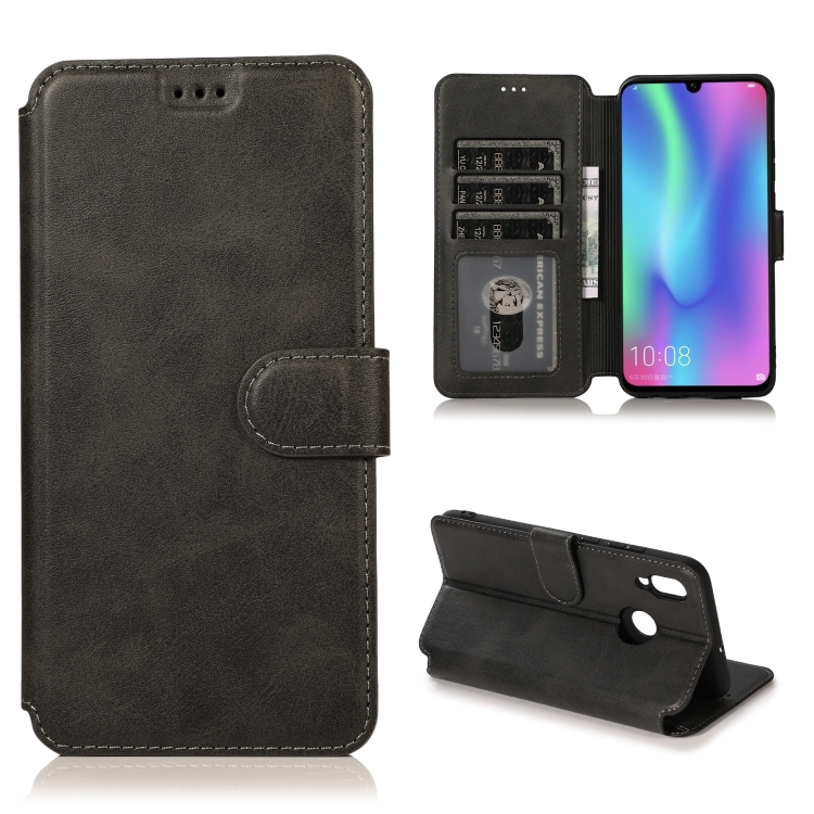

For Huawei Honor 10 Lite Calf Texture Magnetic Buckle Horizontal Flip Leather Case with Holder & Card Slots & Wallet & Photo Frame(Black)