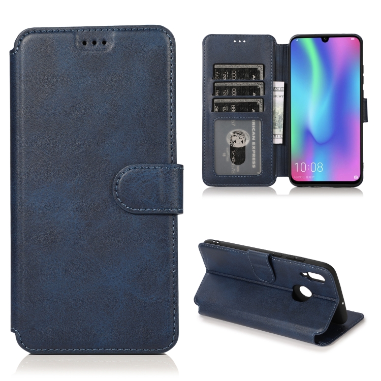 

For Huawei Honor 10 Lite Calf Texture Magnetic Buckle Horizontal Flip Leather Case with Holder & Card Slots & Wallet & Photo Frame(Blue)