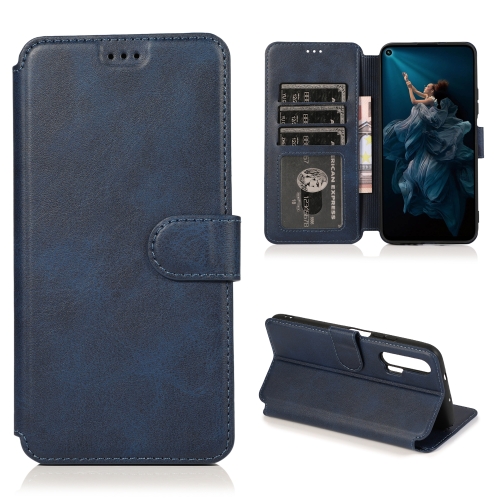 

For Huawei Honor 20 Pro Calf Texture Magnetic Buckle Horizontal Flip Leather Case with Holder & Card Slots & Wallet & Photo Frame(Blue)