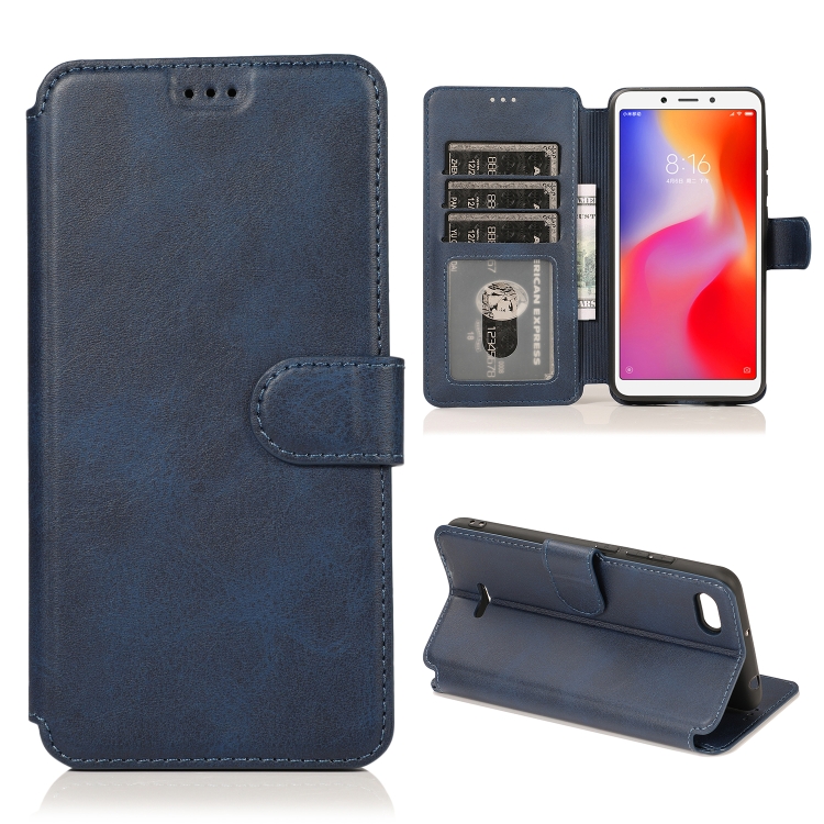 

For Xiaomi Redmi 6A Calf Texture Magnetic Buckle Horizontal Flip Leather Case with Holder & Card Slots & Wallet & Photo Frame(Blue)