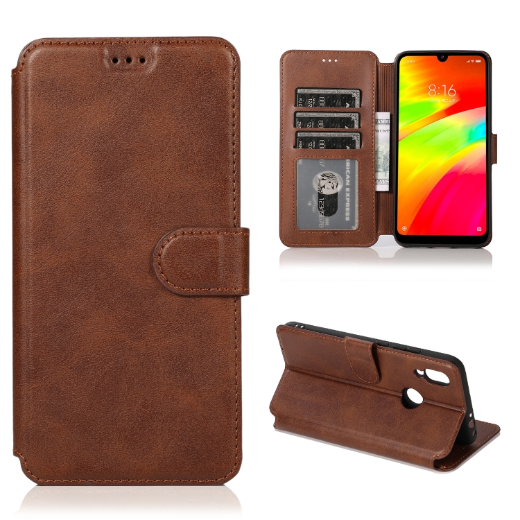 

For Xiaomi Redmi 7 Calf Texture Magnetic Buckle Horizontal Flip Leather Case with Holder & Card Slots & Wallet & Photo Frame(Coffee)
