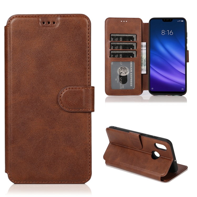 

For Xiaomi Mi 8 Calf Texture Magnetic Buckle Horizontal Flip Leather Case with Holder & Card Slots & Wallet & Photo Frame(Coffee)
