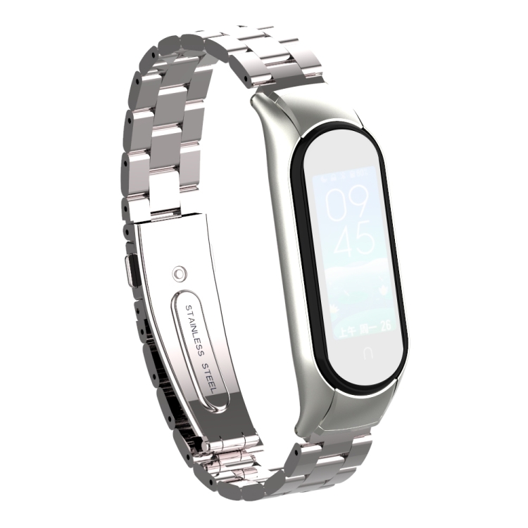 

For Xiaomi Mi Band 5 Double Spring Solid Three Stainless Steel Solid Color Strap(Silver)