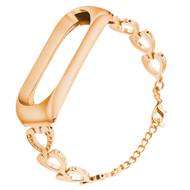 

For Xiaomi Mi Band 3 / 4 Metal Heart Shape Replacement Strap Watchband, Color:Rose Gold