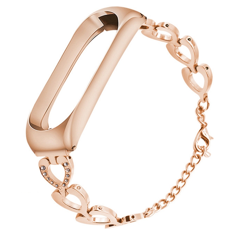

For Xiaomi Mi Band 3 / 4 Metal Heart Shape Replacement Strap Watchband, Color:Retro Gold