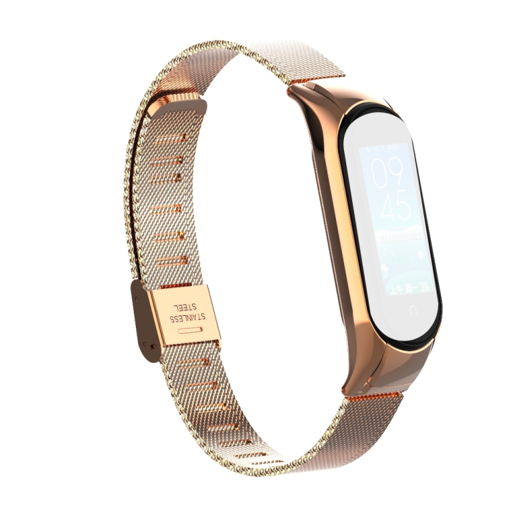 

For Xiaomi Mi Band 5 Stainless Steel Mesh Solid Color Strap(Rose Gold)