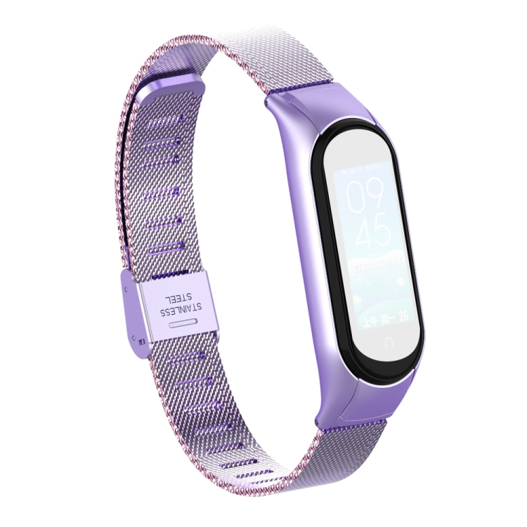 

For Xiaomi Mi Band 5 Stainless Steel Mesh Solid Color Strap(Dazzling Purple)