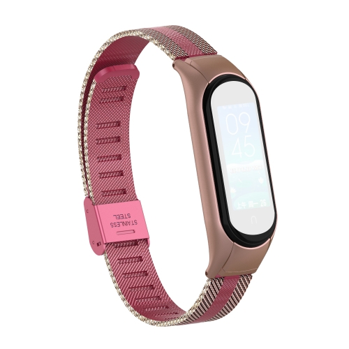 

For Xiaomi Mi Band 5 Stainless Steel Mesh Strap(Rose Powder)
