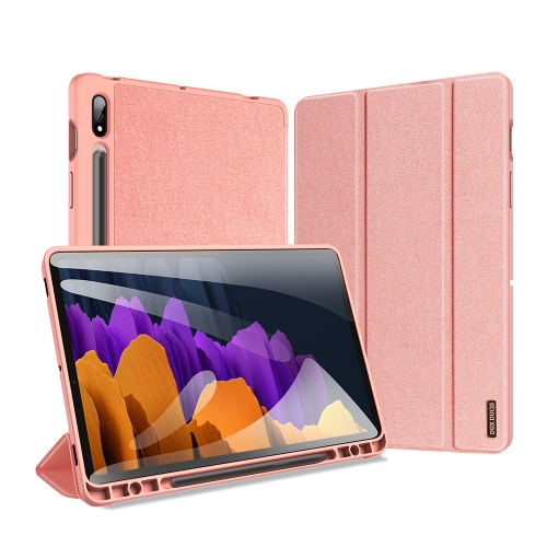 

For Samsung Galaxy Tab S7+ 12.4 inch DUX DUCIS Domo Series Horizontal Flip Magnetic PU Leather Case with Three-folding Holder & Sleep / Wake-up Function & Pen Slot(Pink)