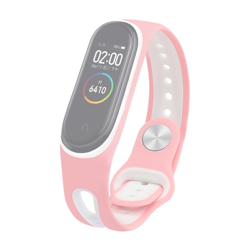 

For Xiaomi Mi Band 4 Two-color U Shape Silicone Replacement Strap Watchband(Pink White)
