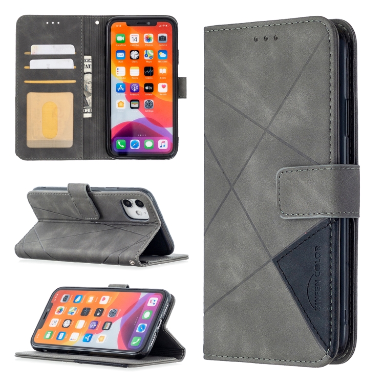 

For iPhone 11 Rhombus Texture Magnetic Buckle Horizontal Flip Leather Case with Holder & Card Slots & Wallet & Photo Frame(Grey)