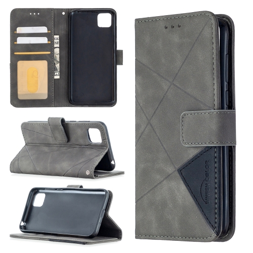 

For Huawei Y5p Rhombus Texture Magnetic Buckle Horizontal Flip Leather Case with Holder & Card Slots & Wallet & Photo Frame(Grey)