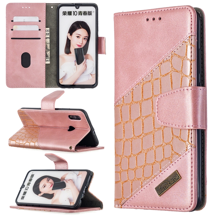 

For Huawei P Smart (2019) Matching Color Crocodile Texture Horizontal Flip PU Leather Case with Holder & Card Slots & Wallet(Rose Gold)