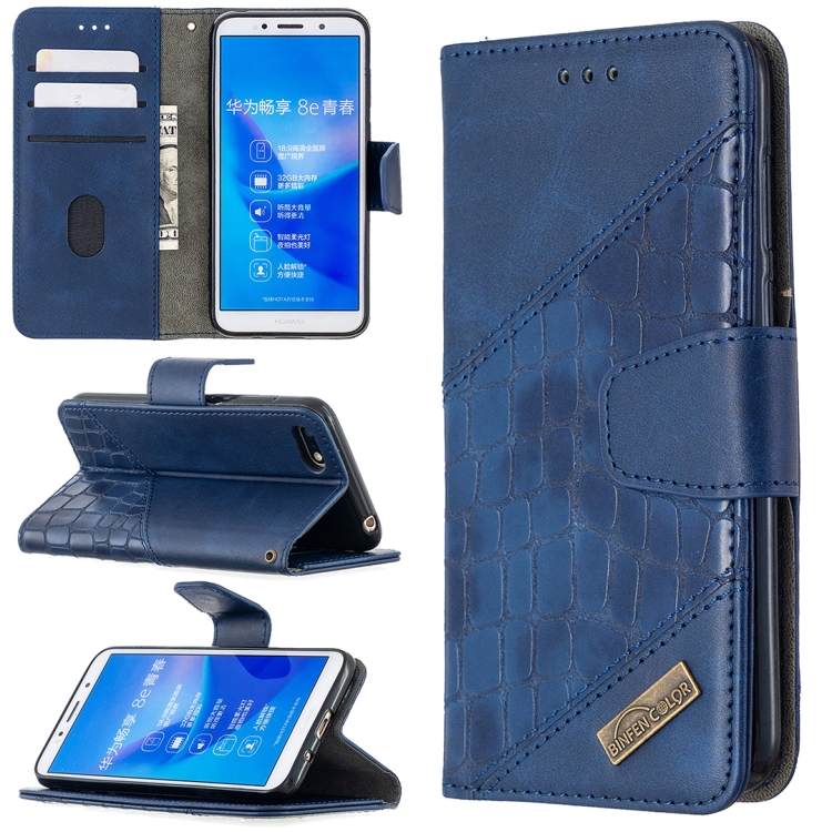 

For Huawei Y5 (2018) Matching Color Crocodile Texture Horizontal Flip PU Leather Case with Holder & Card Slots & Wallet(Blue)