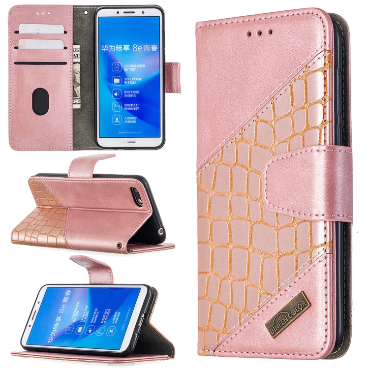 

For Huawei Y5 (2018) Matching Color Crocodile Texture Horizontal Flip PU Leather Case with Holder & Card Slots & Wallet(Rose Gold)