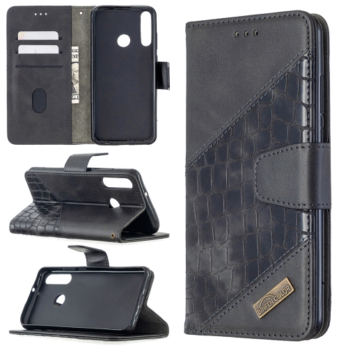 

For Huawei Y6p Matching Color Crocodile Texture Horizontal Flip PU Leather Case with Holder & Card Slots & Wallet(Black)