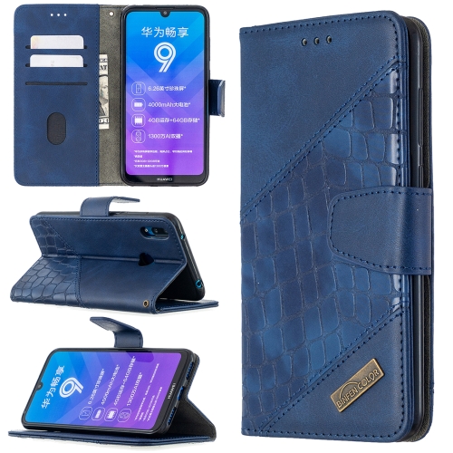 

For Huawei Y7 (2019) Matching Color Crocodile Texture Horizontal Flip PU Leather Case with Holder & Card Slots & Wallet(Blue)