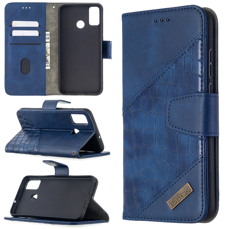 

For Huawei Honor 9X Lite Matching Color Crocodile Texture Horizontal Flip PU Leather Case with Holder & Card Slots & Wallet(Blue)