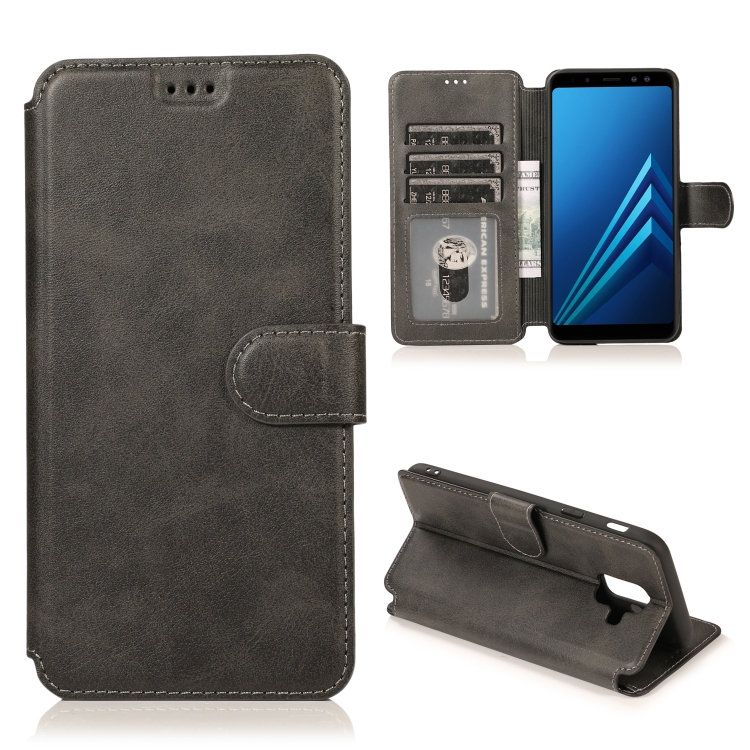

For Samsung Galaxy A6(2018) Calf Texture Magnetic Buckle Horizontal Flip Leather Case with Holder & Card Slots & Wallet & Photo Frame(Black)