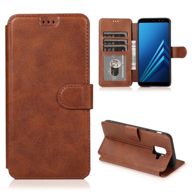 

For Samsung Galaxy A6(2018) Calf Texture Magnetic Buckle Horizontal Flip Leather Case with Holder & Card Slots & Wallet & Photo Frame(Coffee)