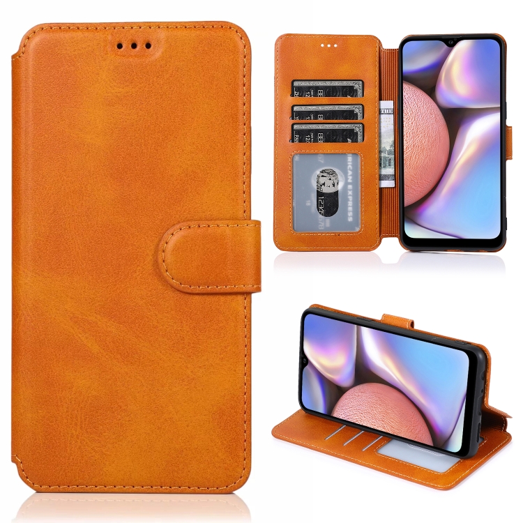 

For Samsung Galaxy A10s Calf Texture Magnetic Buckle Horizontal Flip Leather Case with Holder & Card Slots & Wallet & Photo Frame(Khaki)