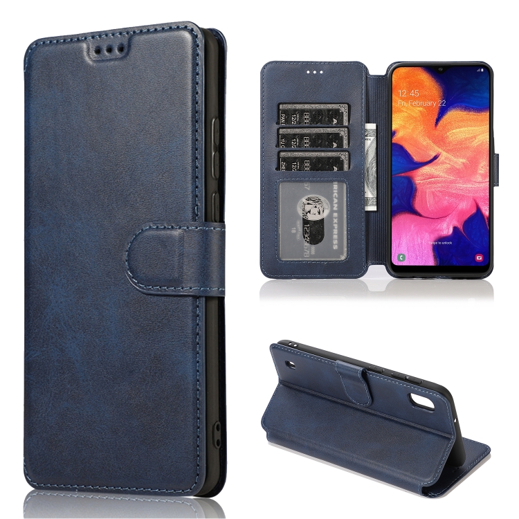 

For Samsung Galaxy A40 Calf Texture Magnetic Buckle Horizontal Flip Leather Case with Holder & Card Slots & Wallet & Photo Frame(Blue)