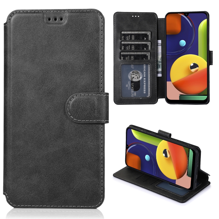 

For Samsung Galaxy A50s Calf Texture Magnetic Buckle Horizontal Flip Leather Case with Holder & Card Slots & Wallet & Photo Frame(Black)