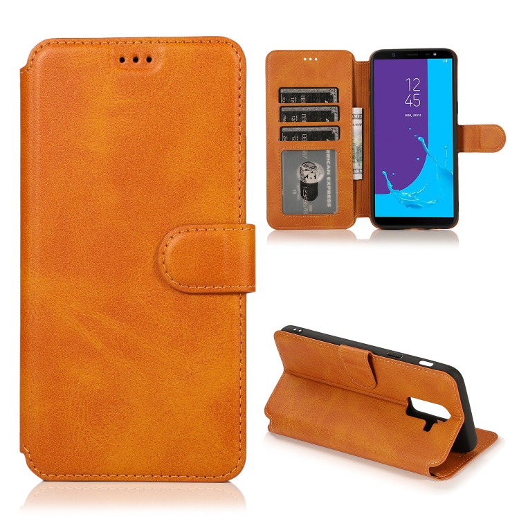 

For Samsung Galaxy J8(2018) Calf Texture Magnetic Buckle Horizontal Flip Leather Case with Holder & Card Slots & Wallet & Photo Frame(Khaki)