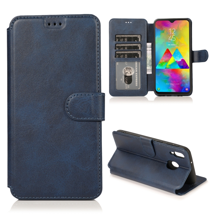 

For Samsung Galaxy M20 Calf Texture Magnetic Buckle Horizontal Flip Leather Case with Holder & Card Slots & Wallet & Photo Frame(Blue)
