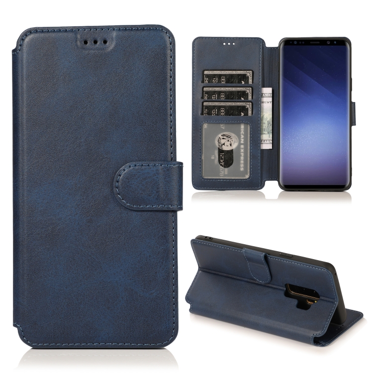 

For Samsung Galaxy S9 Plus Calf Texture Magnetic Buckle Horizontal Flip Leather Case with Holder & Card Slots & Wallet & Photo Frame(Blue)