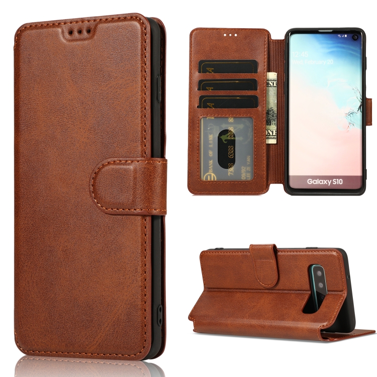 

For Samsung Galaxy S10 Plus Calf Texture Magnetic Buckle Horizontal Flip Leather Case with Holder & Card Slots & Wallet & Photo Frame(Coffee)